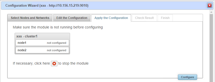 SafeKit web console - stop the  module before configuration